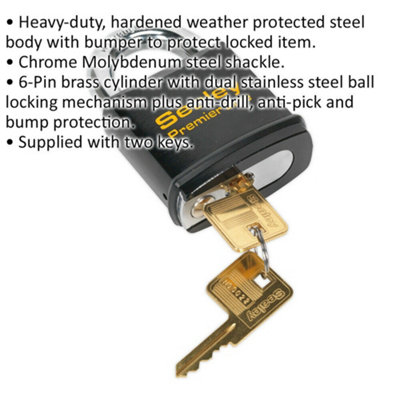 61mm Anti-Drill Padlock 11mm Hardened Steel Shackle 2 Key Weatherproof Security