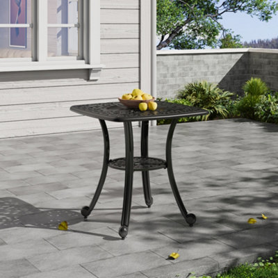 62.5 cm W Square Retro Outdoor Grand patio Coffee Table Bistro End Table for Garden Terrace Balcony  with Umbrella Hole