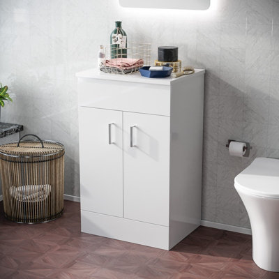 B&Q -  500mm White Vanity Unit Cabinet With Countertop