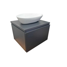620mm Gray Bathroom Storage Wall Hung Vanity Unit & Ceramic Sink