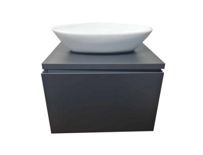 620mm Gray Bathroom Storage Wall Hung Vanity Unit & Ceramic Sink