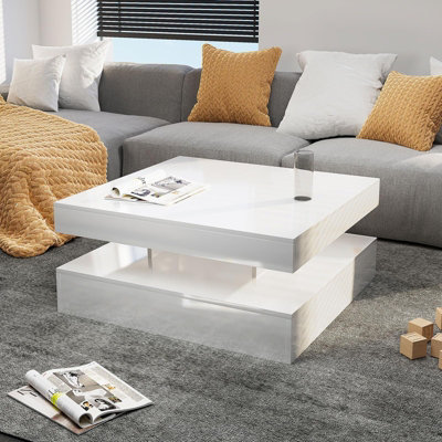 Keepreaper Sleek White Square Coffee Table With Storage And Led Light 2-Tier Design For Living Room from B&Q