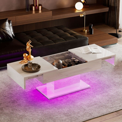 Keepreaper Sleek White Coffee Table With Storage And Led Lighting from B&Q
