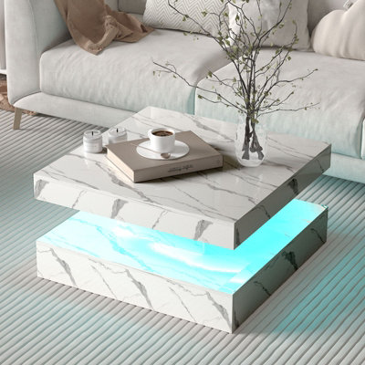 Keepreaper Modern White Marble Square Coffee Table With Led Light And Storage from B&Q