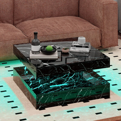 Keepreaper Sleek Black Marble Square Coffee Table With Storage And Led Light from B&Q
