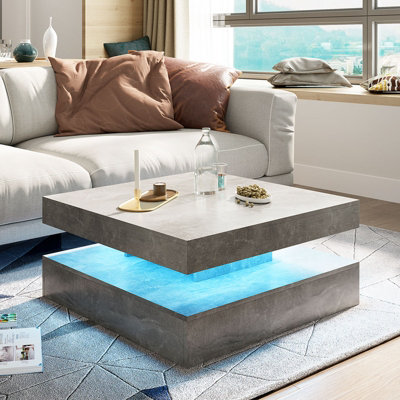 Keepreaper Sleek Grey Square Coffee Table With Storage And Led Light 2-Tier Design For Living Room from B&Q