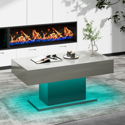 Keepreaper Sleek Grey Coffee Table With Led Lights And High Gloss Finish from B&Q