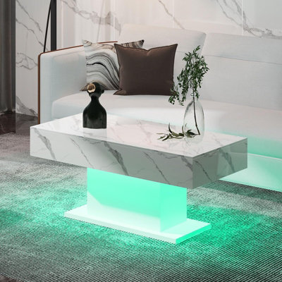 Keepreaper Sleek Modern Coffee Table Rectangular High Glossy Wooden With 16 Colors Led Lights Marble Finish from B&Q