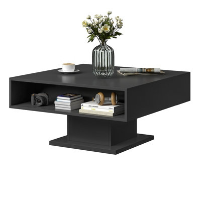 Keepreaper Sleek Lift Top Coffee Table With Large Hidden Storage Black Wood Design from B&Q