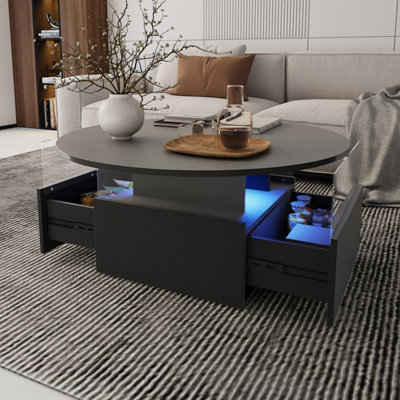 Keepreaper Sleek Round Coffee Table With Led Storage And Sliding Drawers In Black from B&Q