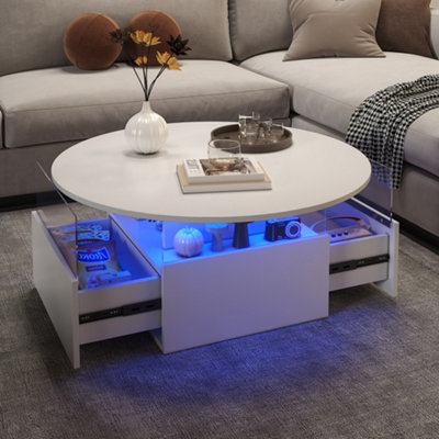 Keepreaper Sleek White Round Coffee Table With Led And Storage For Living Room from B&Q