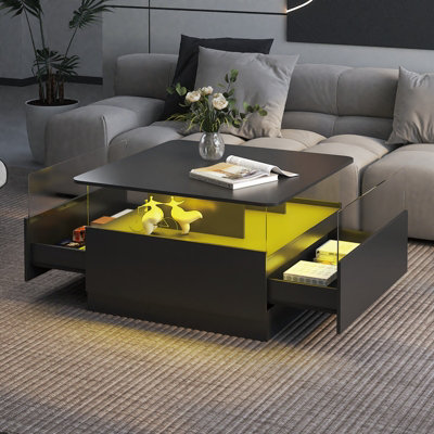 Keepreaper Sleek Coffee Table With Storage And Led Light In Black from B&Q