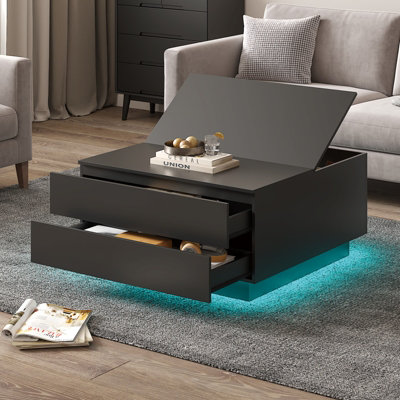 Keepreaper Sleek Black Coffee Table With Storage And Led Light from B&Q