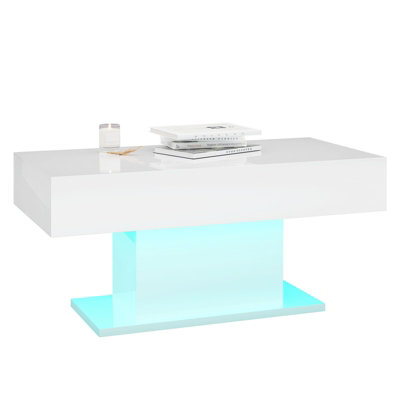 Keepreaper Modern White High Gloss Rectangular Wooden Coffee Table With 16 Color Led Light For Living Room Dining Room Reception from B&Q