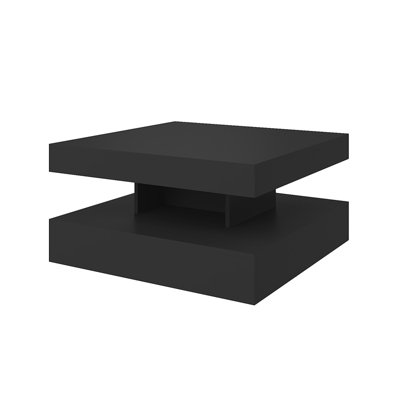 Keepreaper Black Glossy Square Coffee Table With Led Light And Storage 2-Tier Square Middle Center Table For Living Room Home from B&Q