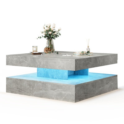 Keepreaper Modern Grey Two Tier Square Coffee Table With Led Light Storage And Contemporary Wood Design For Living Room Dining from B&Q