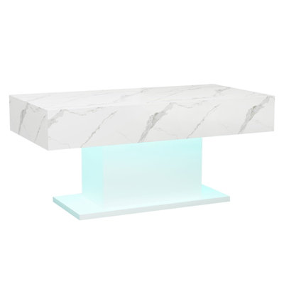 Keepreaper White Marble High Gloss Rectangular Wooden Coffee Table With 16 Color Led Light For Living Room Dining Room Reception from B&Q