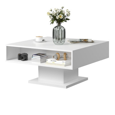 Keepreaper Square White Lift Top Coffee Table With Led Light And Large Hidden Storage Wood Center Table For Dining Reception Room from B&Q