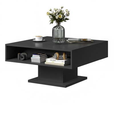 Keepreaper Square Black Lift Top Coffee Table With Led Light And Large Hidden Storage Wood Center Table For Dining Reception Room from B&Q
