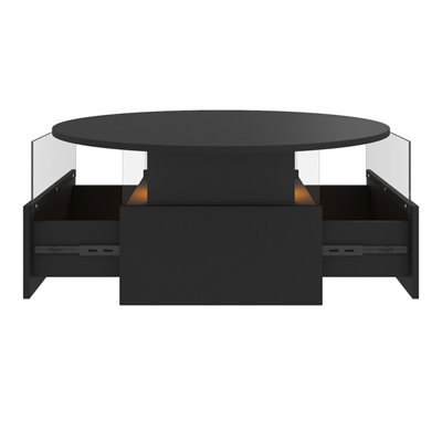 Keepreaper Black Modern Round Acrylic Coffee Table With Led Light Two Sliding Drawers And Storage Center Table For Living Room from B&Q