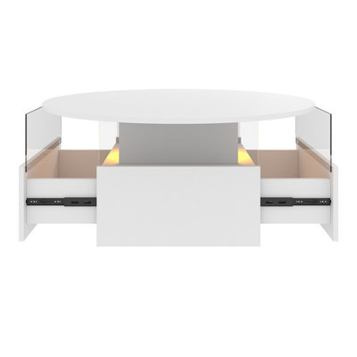 Keepreaper White Modern Round Acrylic Coffee Table With Led Light Two Sliding Drawers Center Table For Living Room Dining Room from B&Q