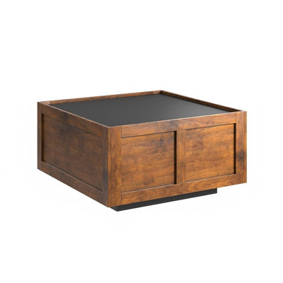 Keepreaper Farmhouse Square Coffee Table With 2 Storage Drawers Wood Black Rustic Center Middle Table For Home Office from B&Q