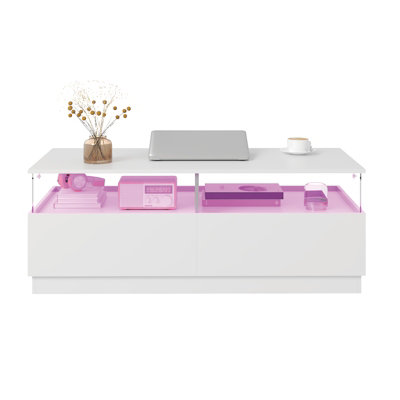 Keepreaper Rectangular White Coffee Table With Led Light And Storage Space For Living Room Home Office from B&Q