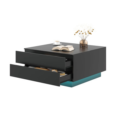Keepreaper Modern Black Square Coffee Table With Flip Cover Two Spacious Drawers Led Light And Storage For Living Room from B&Q