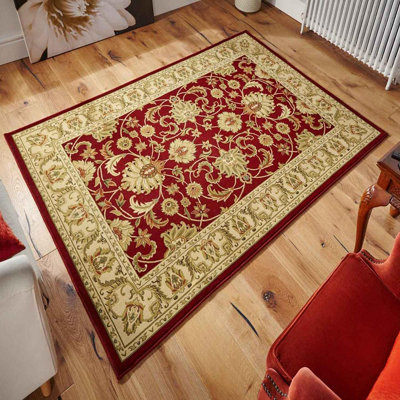 Persian Bordered Easy To Clean Red Floral Traditional Rug For Dining Room-240Cm X 340Cm from B&Q