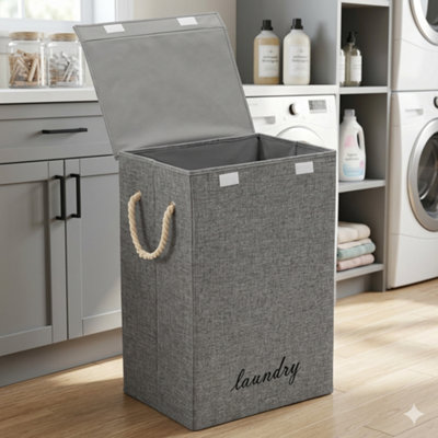 72L Folding Laundry Basket Hamper With Lid Dirty Clothes Storage Bin Collapsible Washing Bag