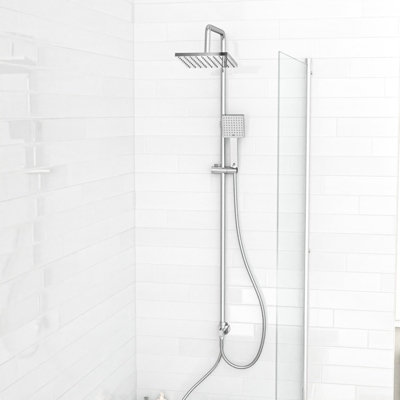 B&Q -  Modern Exposed Square Shower Handset & Riser Rail Kit Chrome