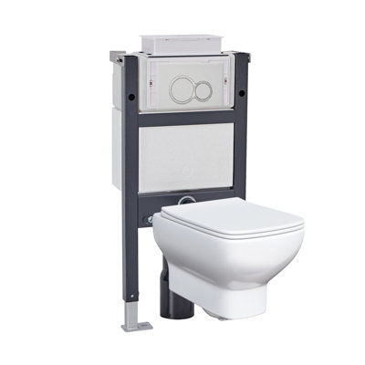 Nes Home Wall Hung Rimless ToiletCistern Frame Matte Chrome Button from B&Q