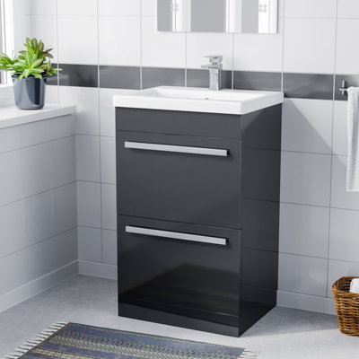 Nes Home Nanuya 500mm Floorstanding 2 Drawer Vanity Basin Unit Anthracite from B&Q