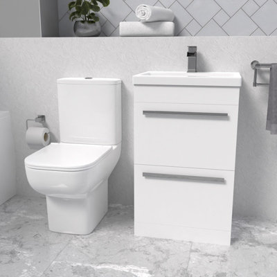 B&Q -  White 500mm 2 Drawers Basin Vanity And Close Coupled Toilet