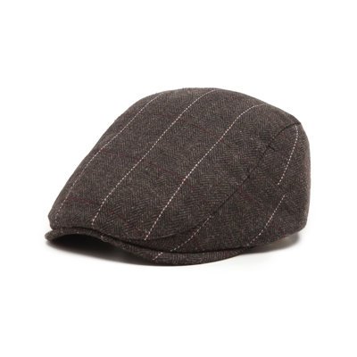  - Tweed Pattern Flat CapAdjustable Metal Button BackSoft Lined Short Brim Warm Autumn Winter HatBrown
