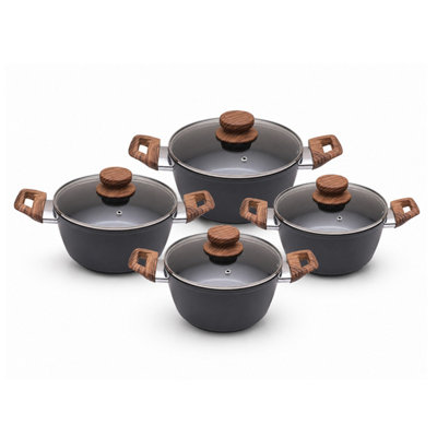Royalford 4 Piece Casserole Dishes Set, Non-Stick, Induction Compatible, 9.5L, 5.8L, 4L & 2.2L in Black - Image 4