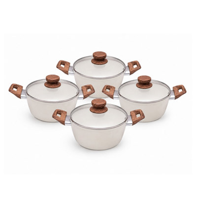 Royalford 4 Piece Casserole Dishes Set, Non-Stick, Induction Compatible, 9.5L, 5.8L, 4L & 2.2L in Cream - Image 4