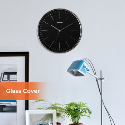 Geepas Wall Clock Battery Operated Silent Non-Ticking Analog ClockBlack from B&Q