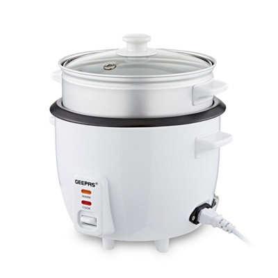 Geepas White/Grain Rice Cooker With Steamer 400W, Non-Stick Inner Pot, Automatic Cooking 1L