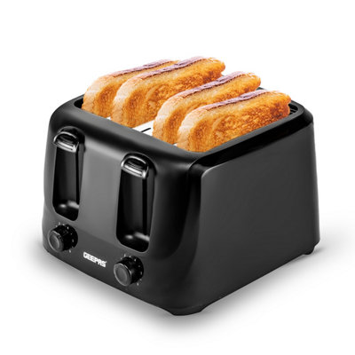 Geepas 4 Slice 1400W Bread Toaster With 6 Level Browning Control Removable Crumb Tray, Cancel Function, Cord Storage - Black