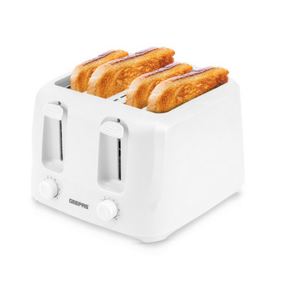 Geepas 4 Slice 1400W Bread Toaster With 6 Level Browning Control Removable Crumb Tray, Cancel Function, Cord Storage - White