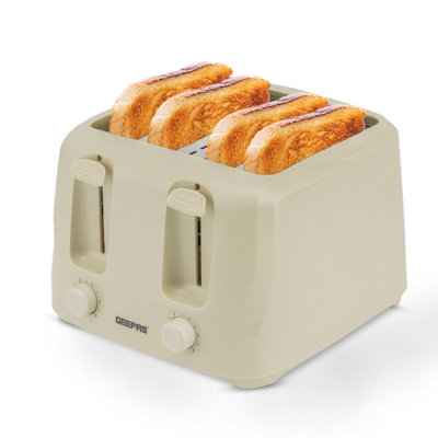 Geepas 4 Slice 1400W Bread Toaster With 6 Level Browning Control Removable Crumb Tray, Cancel Function, Cord Storage - Beige