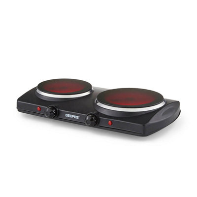Geepas 2000W Double Burner Ceramic Hot Plate Portable Infrared Electric Hob Cooker from B&Q