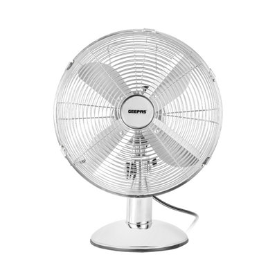 Geepas 12" Electric Desk Fan Chrome Metal 3 Speed Oscillating Table Fan from B&Q