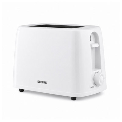 Geepas 650W 2 Slice Bread Toaster With 6 Level Browning Control Removable Crumb Tray, Cancel Function, Cord Storage - White