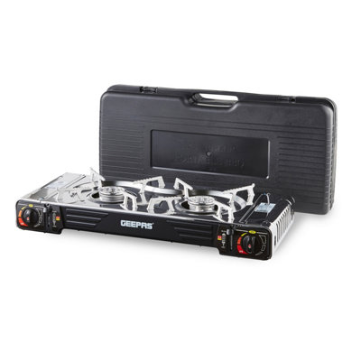B&Q -  Portable Camping Gas Stove With Carry CaseDouble Burner Bbq Cooker Automatic Ignition System