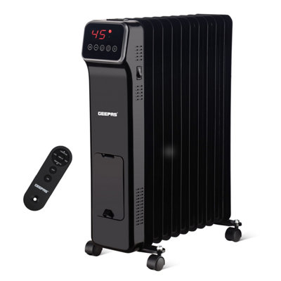 B&Q -  2500W 11 Fin Digital Oil Filled Radiator Heater With Remote Black