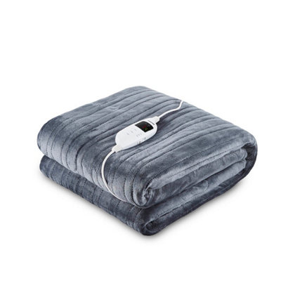  - Geepas Grey Fleece Electric Heated Throw Blanket 9 Heat TimerKing And Double Size Options