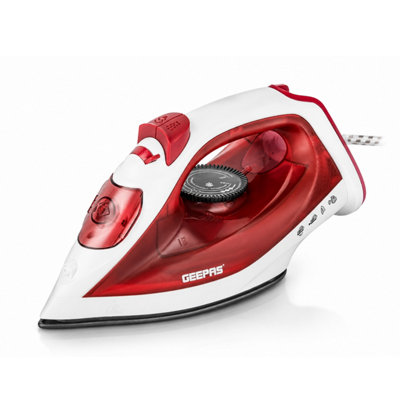 B&Q -  1800W Steam Iron Dry & Wet Steam IronVariable Temperature ControlNon-Stick Soleplate120Ml TankRed