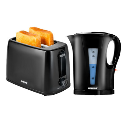 Geepas Electric Kettle & 2 Slice Bread Toaster Kitchen Combo SetBlack